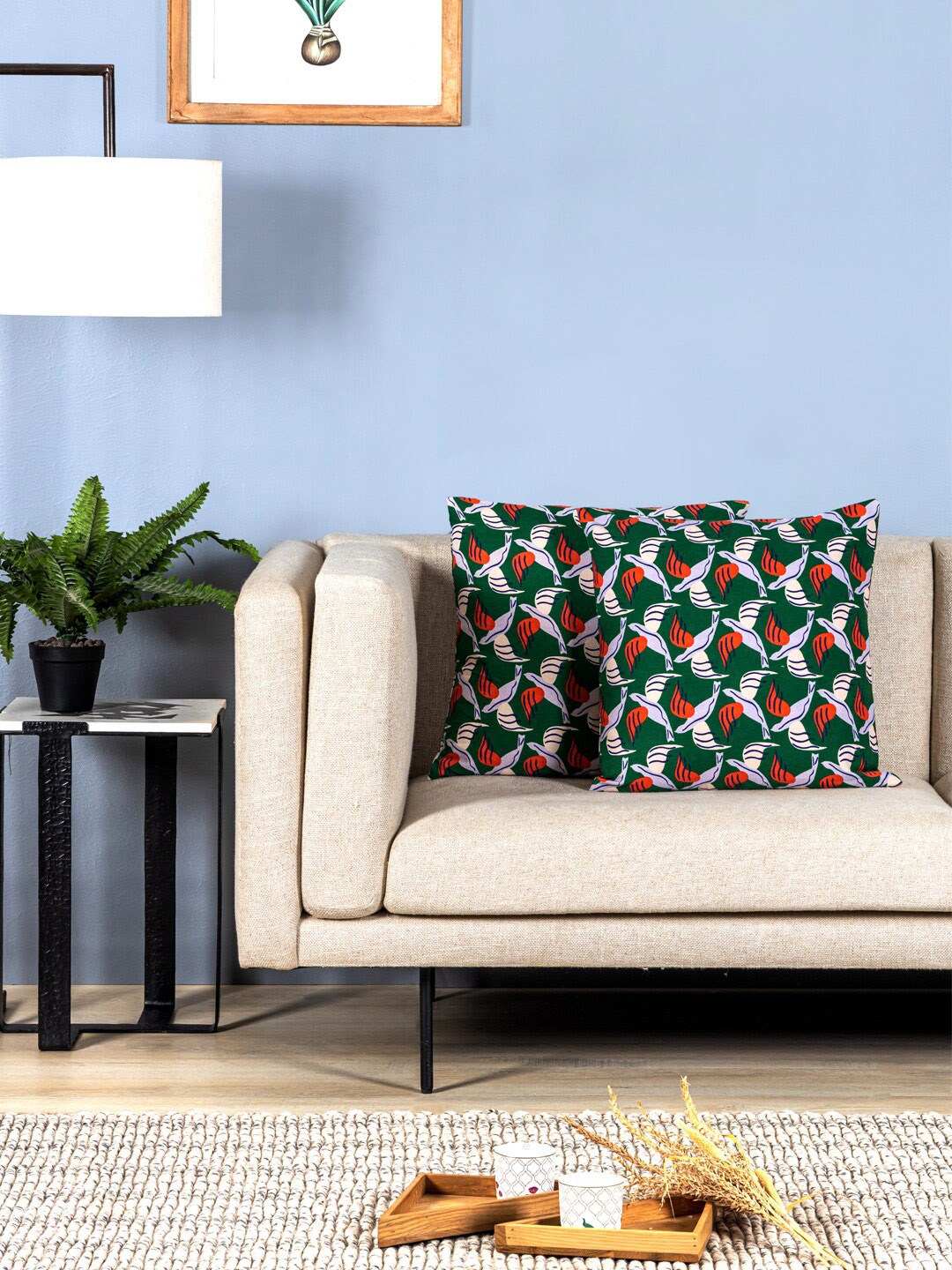 

Contrast Living Green & Red 2 Pieces Quirky Cotton Square Cushion Covers