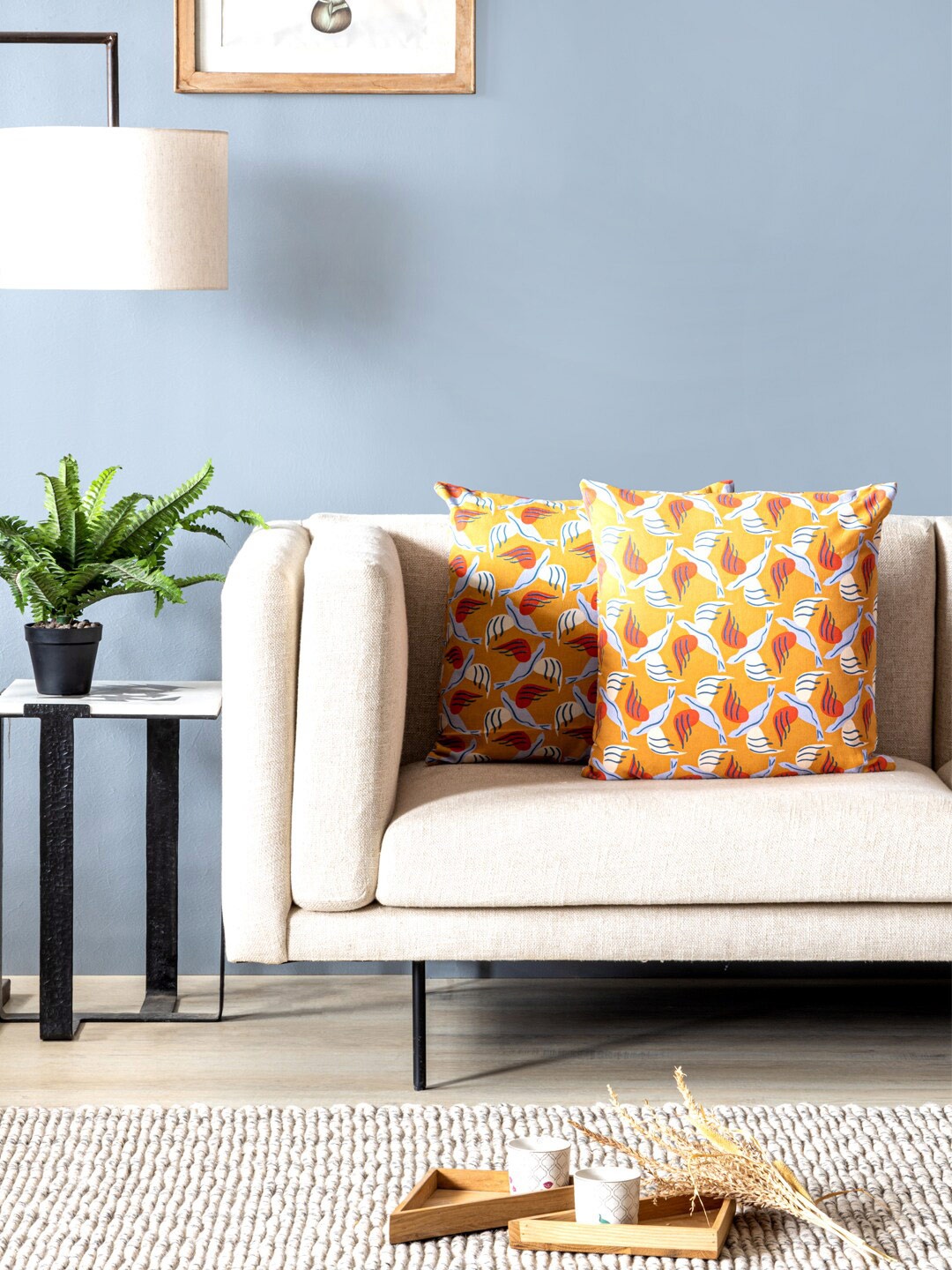 

Contrast Living Mustard & White 2 Pieces Quirky Cotton Square Cushion Covers
