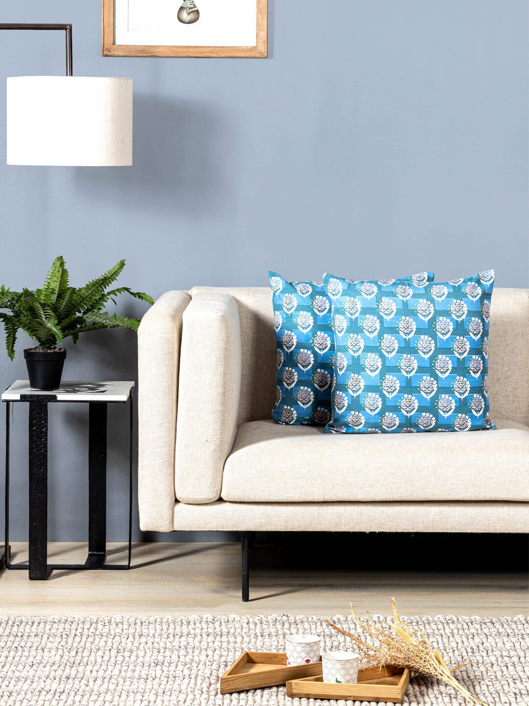 

Contrast Living 2 Pieces Blue & White Floral Cotton Square Cushion Covers