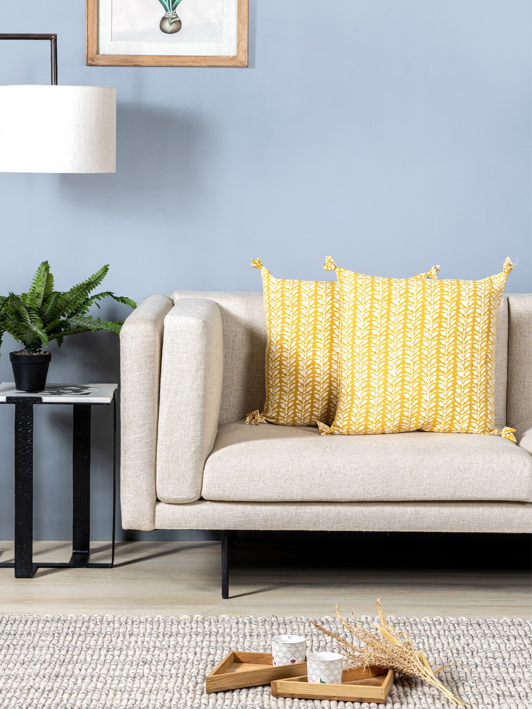 

Contrast Living 2 Pieces Yellow & White Floral Cotton Square Cushion Covers