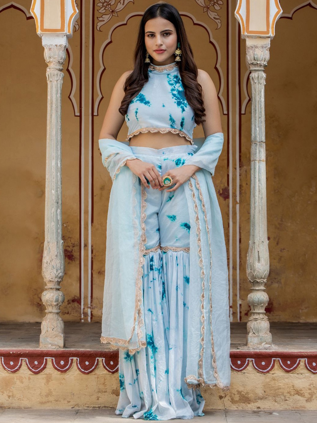 

HOUSE OF JAMOTI Women Tie & Dye Co-Ords With Dupatta, Blue