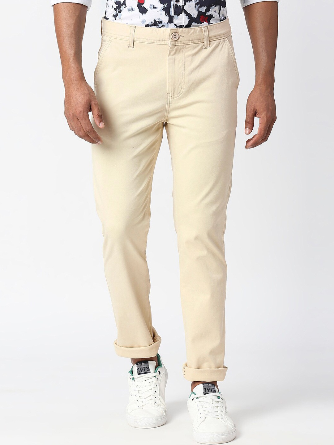 

Pepe Jeans Men Cotton Slim Fit Trousers, Beige