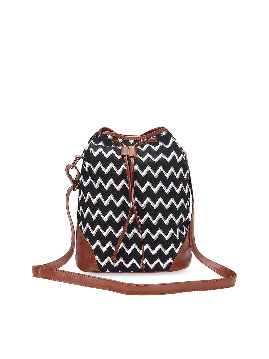 

Lychee bags Geometric Printed Bucket Sling Bag, Black