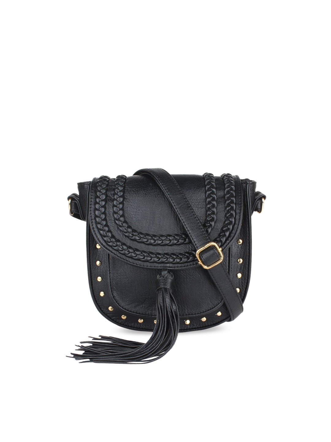 

Lychee bags Embellished PU Structured Sling Bag with Fringed, Black
