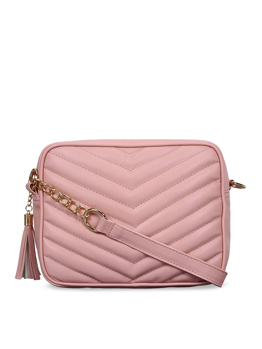

Lychee bags Quilted Structured Sling Bag, Peach