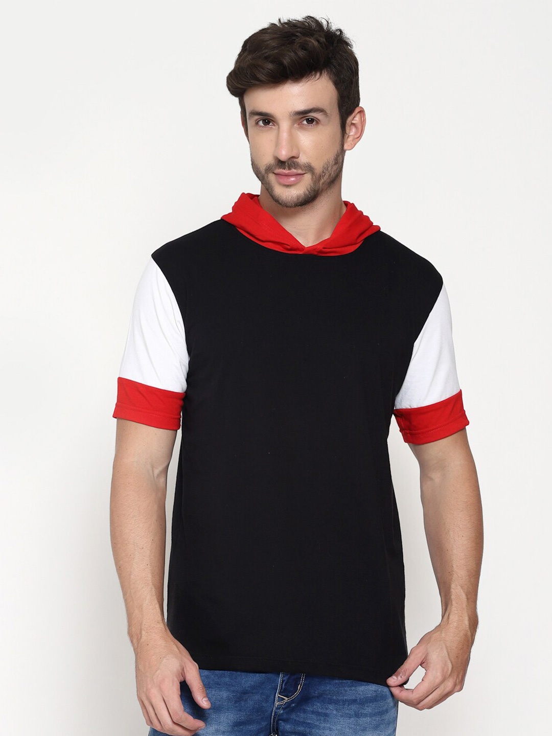 

PAUSE SPORT Hooded Colourblocked Cotton T-shirt, Black