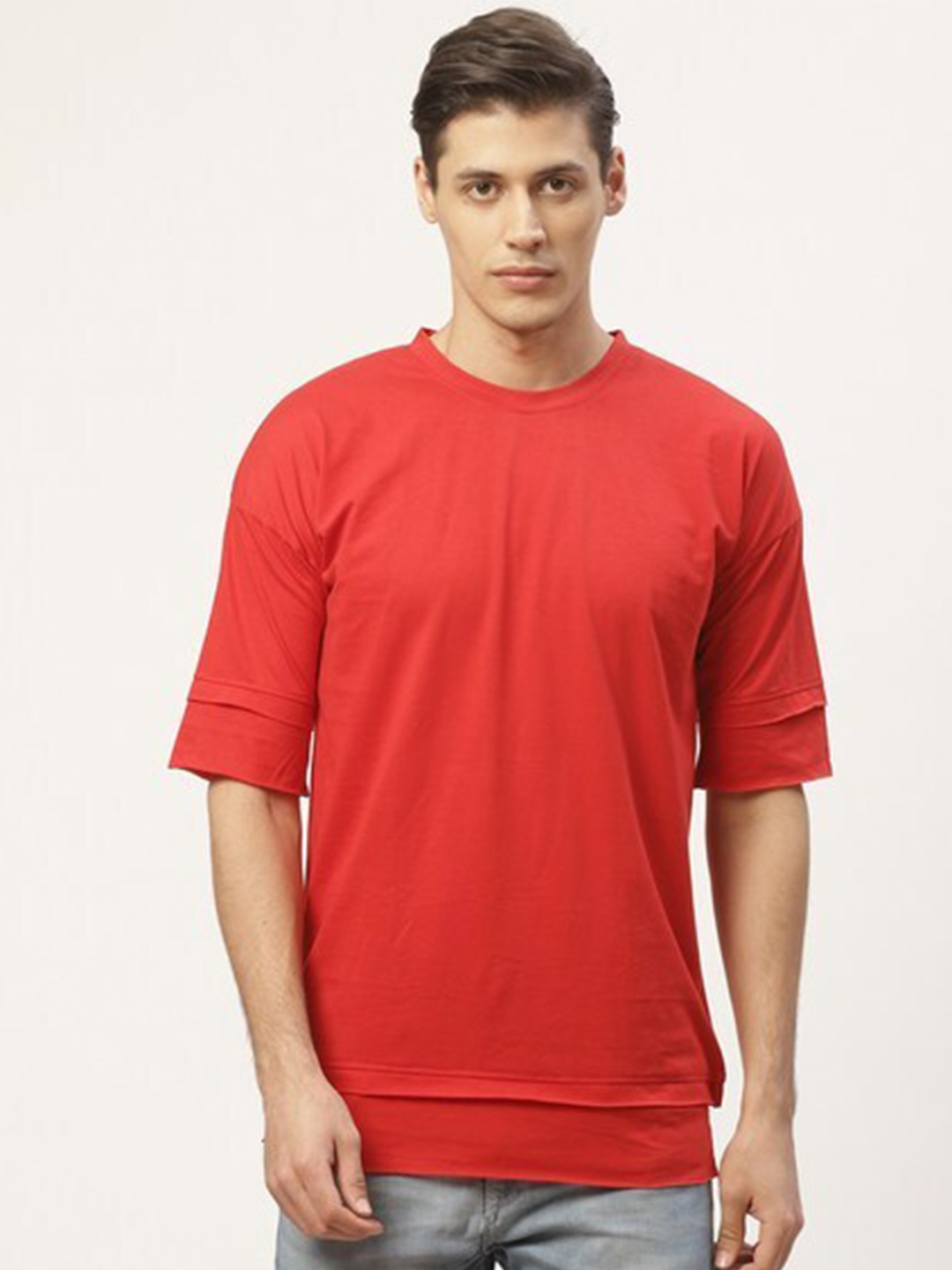 

PAUSE SPORT Regular Fit Raw Edge Cotton T-shirt, Red