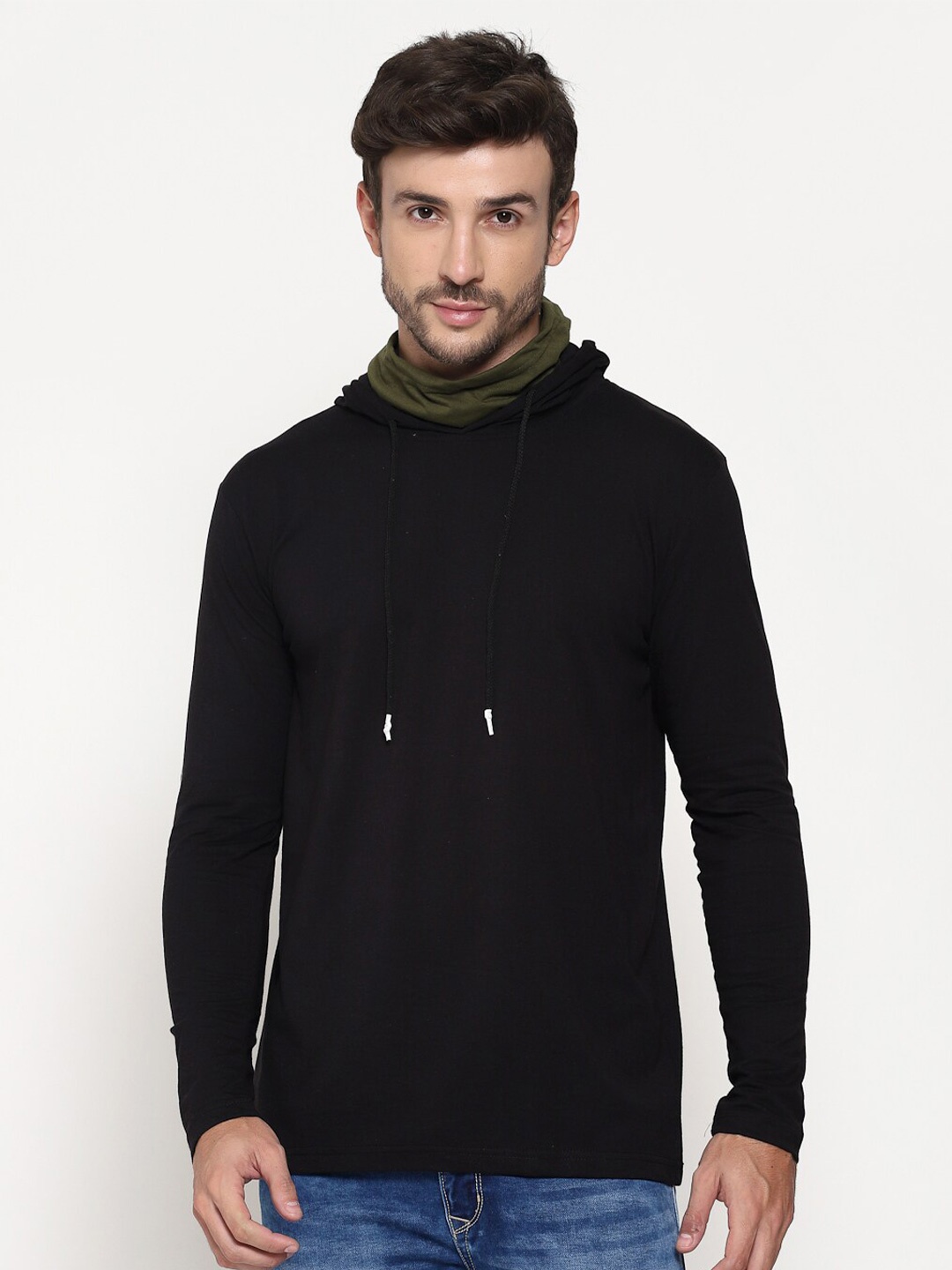

PAUSE SPORT Hooded Long Sleeve Cotton T-shirt, Black
