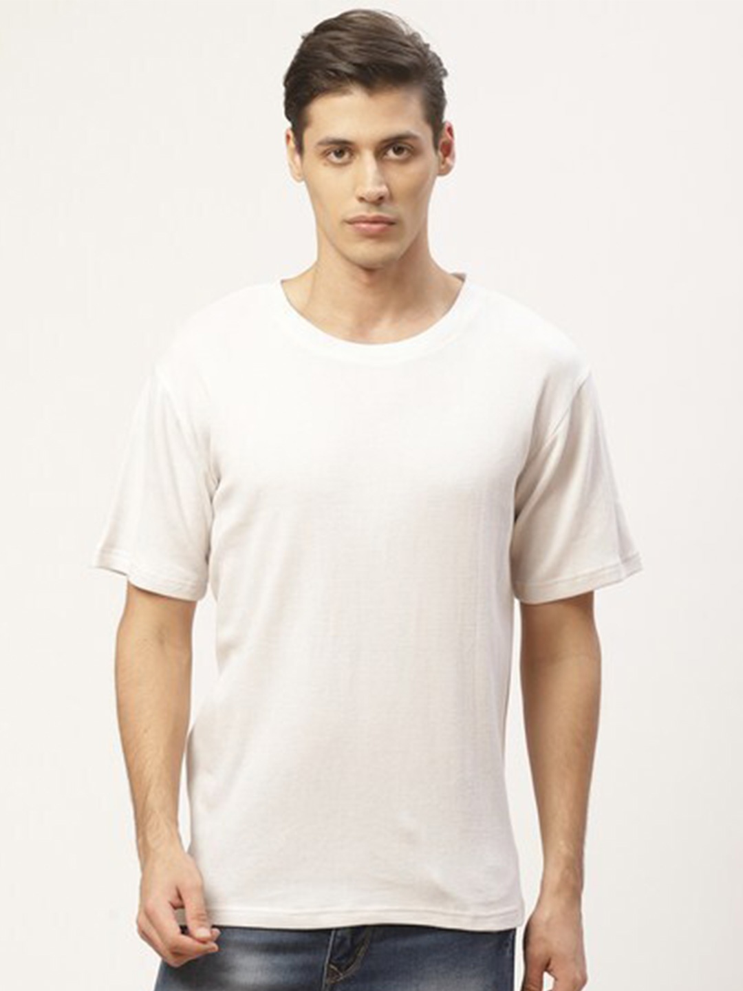 

PAUSE SPORT Round Neck Drop-Shoulder Sleeves Cotton T-shirt, White