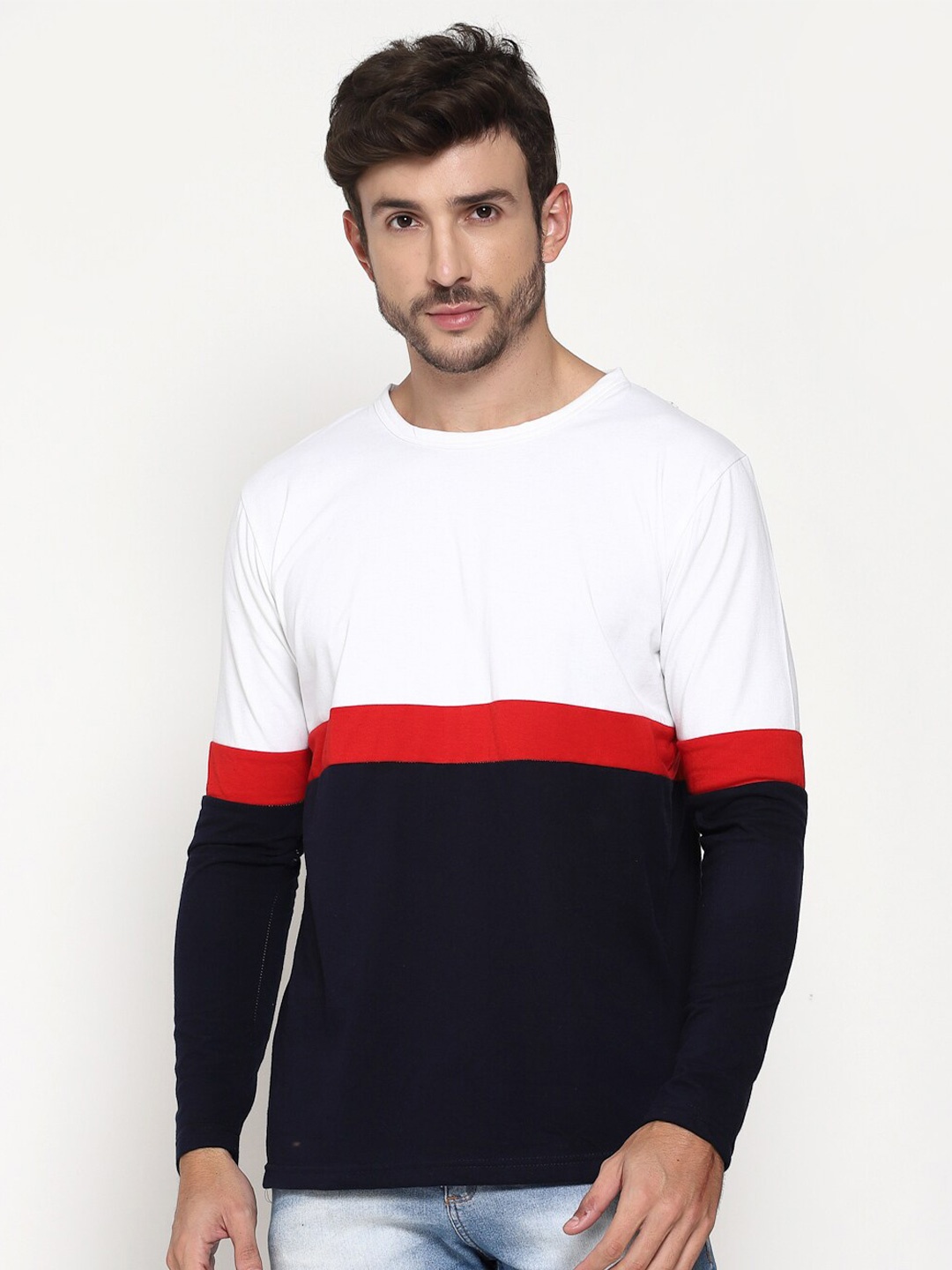 

PAUSE SPORT Long Sleeves Colourblocked Cotton T-shirt, White