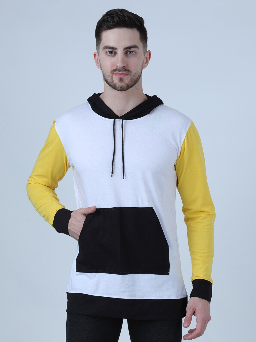 

PAUSE SPORT Colourblocked Hooded Long Sleeve Cotton T-shirt, White