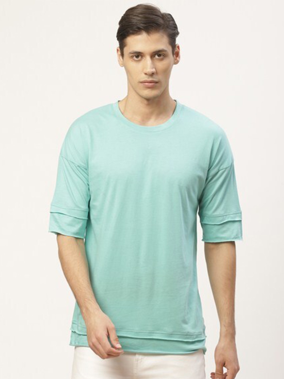 

PAUSE SPORT Round Neck Drop-Shoulder Sleeve Cotton T-shirt, Sea green