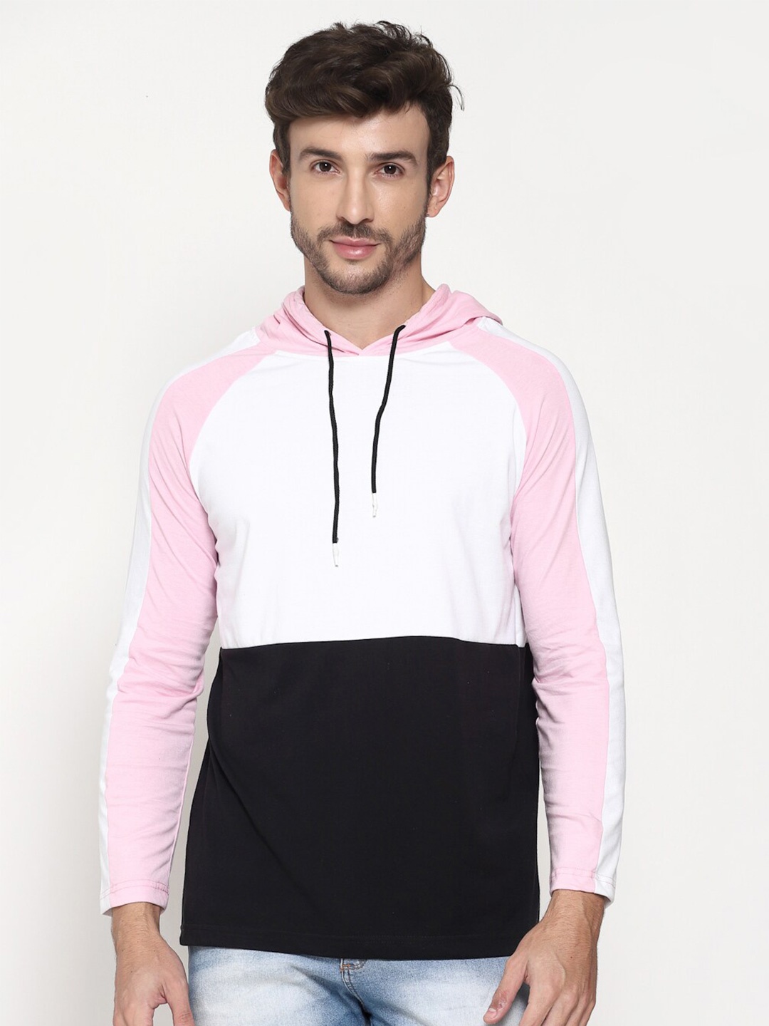 

PAUSE SPORT Colourblocked Long Sleeve Hooded Cotton T-shirt, White