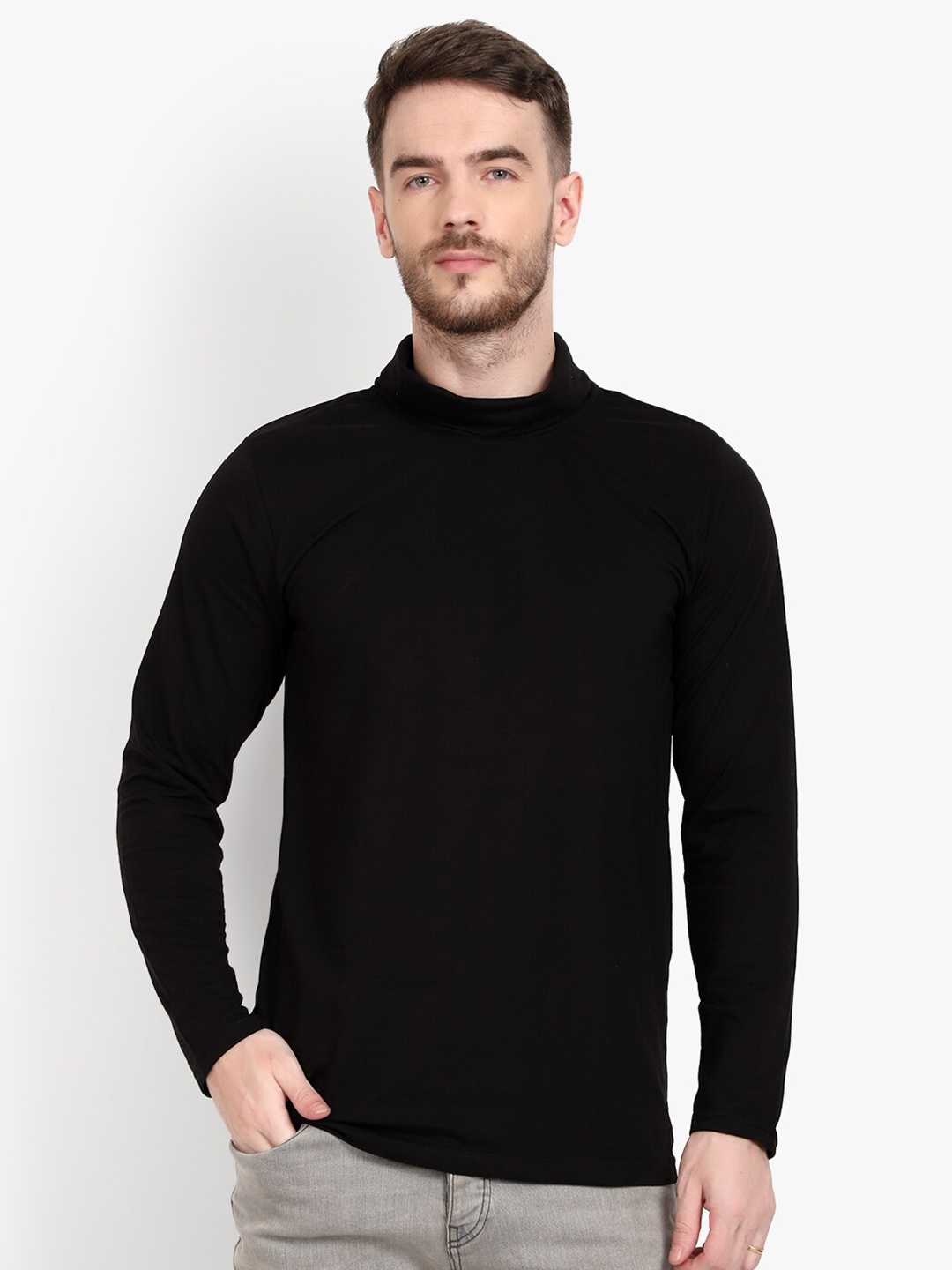 

PAUSE SPORT High Neck Long Sleeve Cotton T-shirt, Black