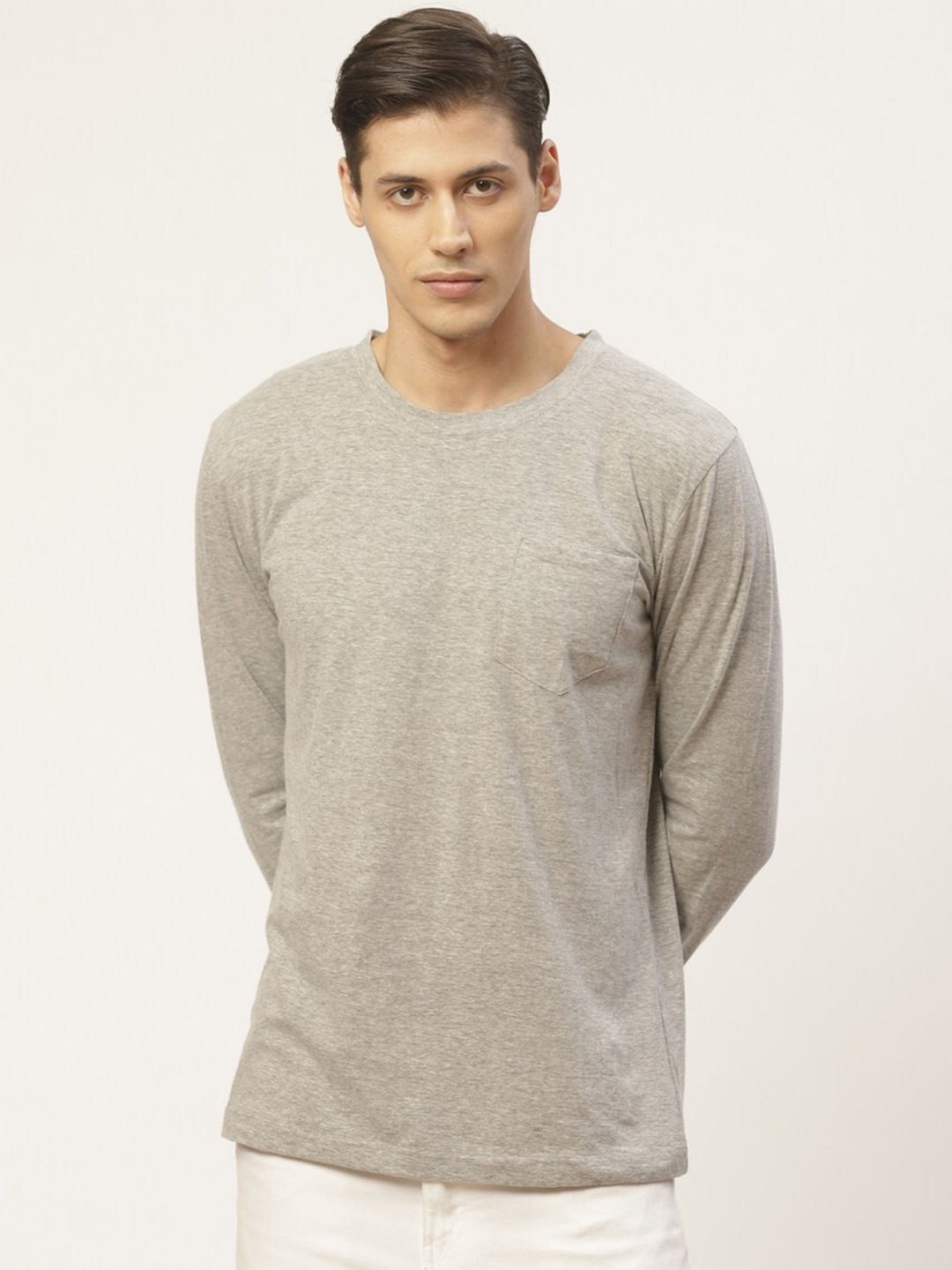 

PAUSE SPORT Regular Fit Round Neck Cotton T-shirt, Grey