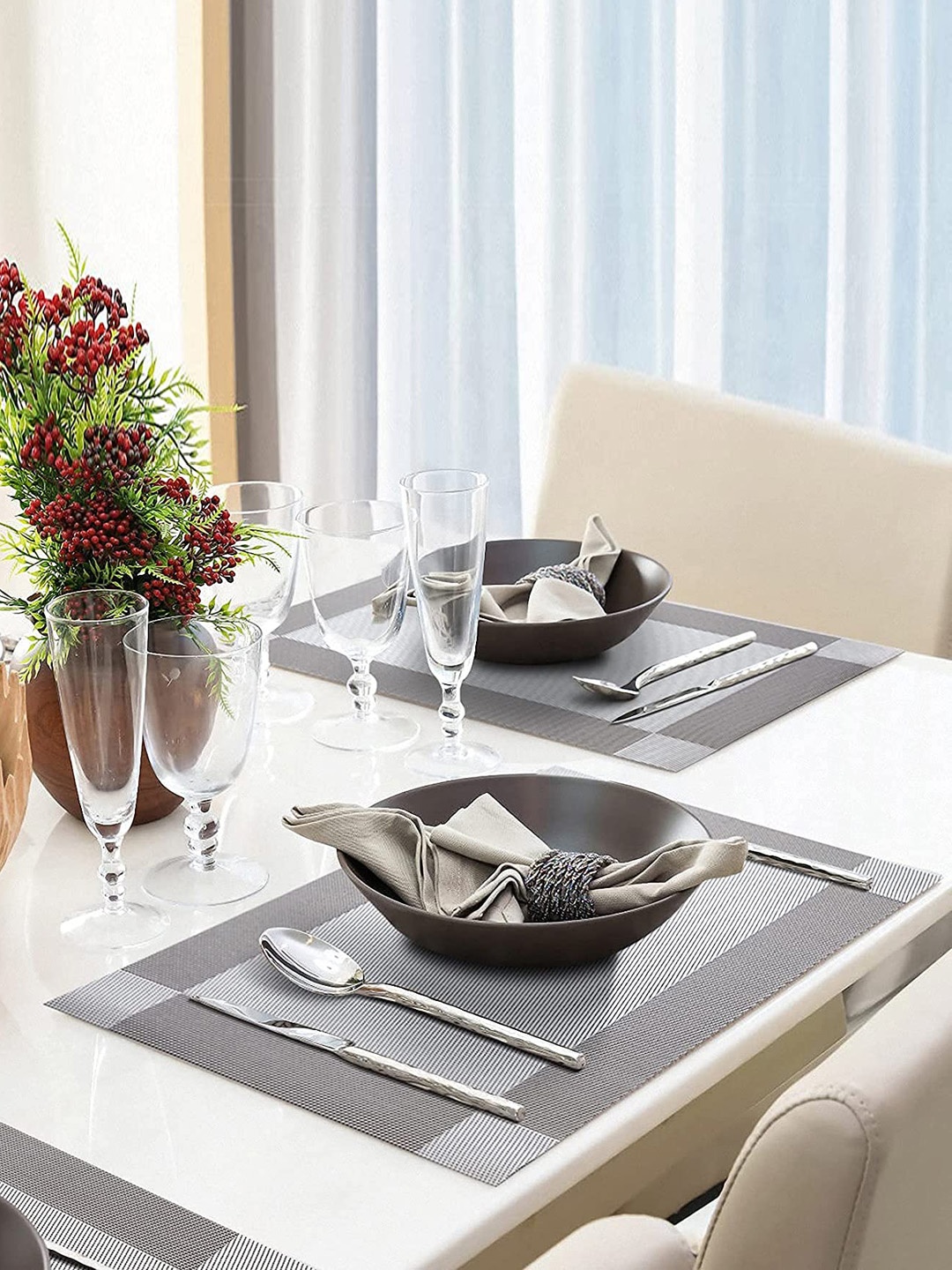 

royalkart 6 Pieces Grey & Silver Colored Textured Table Placemats
