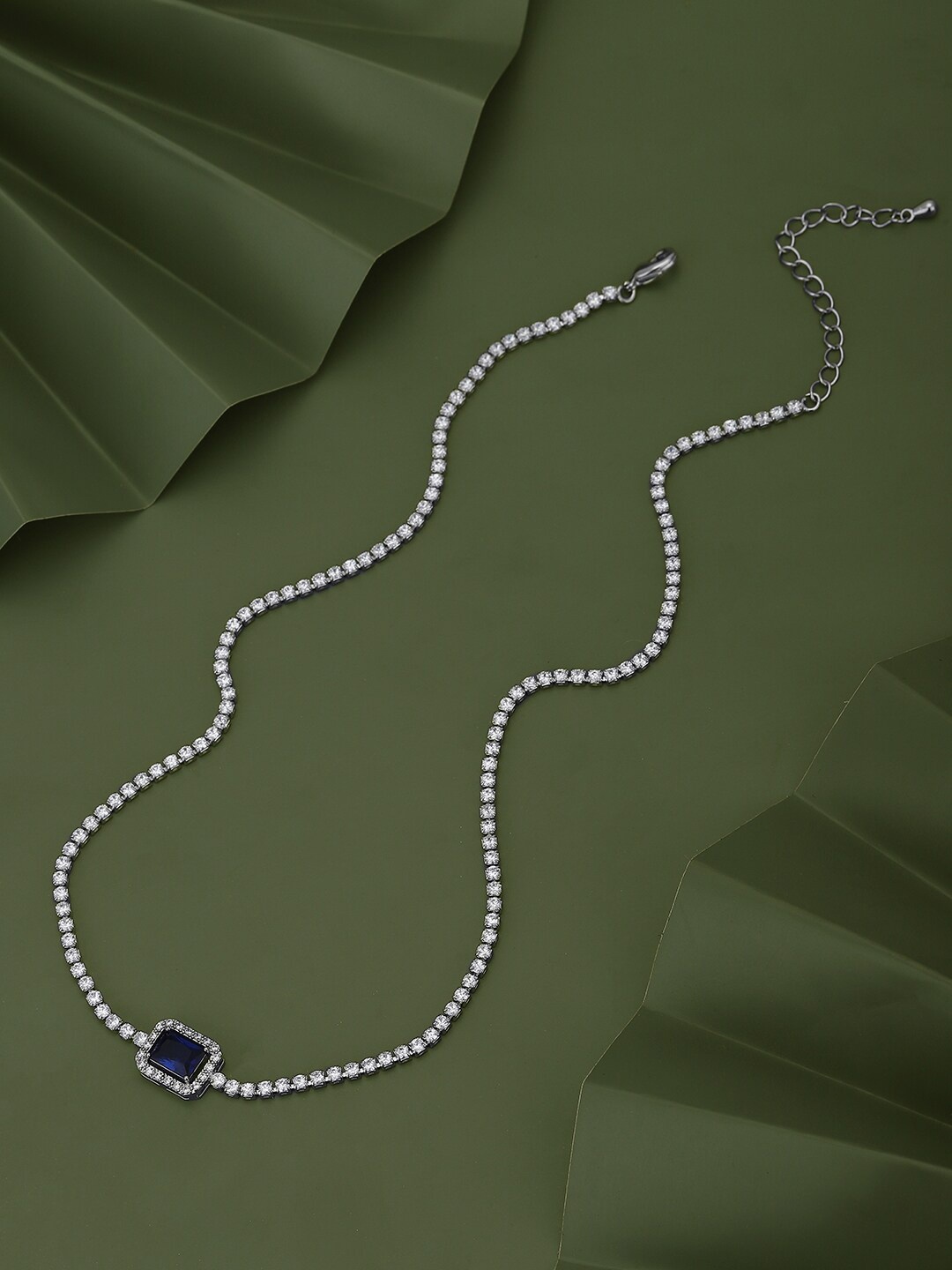 

Carlton London Premium Rhodium-Plated Cubic Zirconia Studded Necklace, Blue