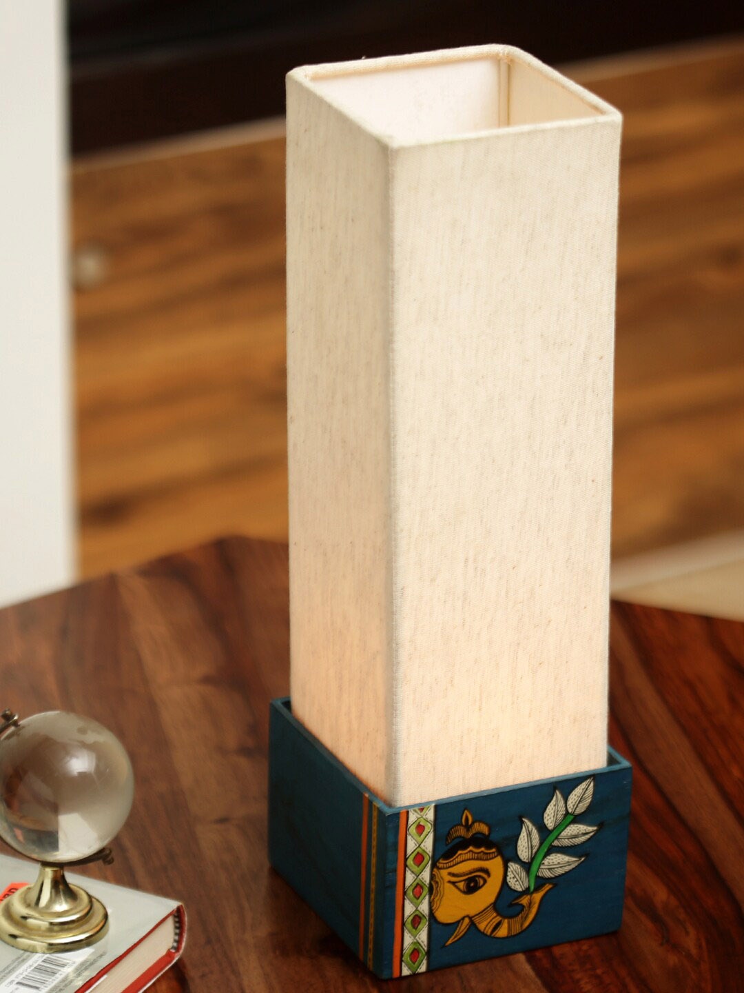 

ExclusiveLane Blue & Cream Blueberry Elephant Madhubani Painted Wooden Table Lamp