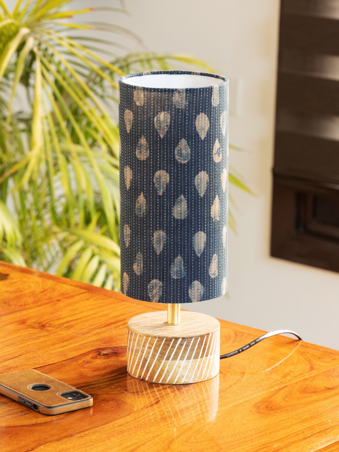 

ExclusiveLane Prussian Perks Blue & Pink Printed Wooden Table Lamp