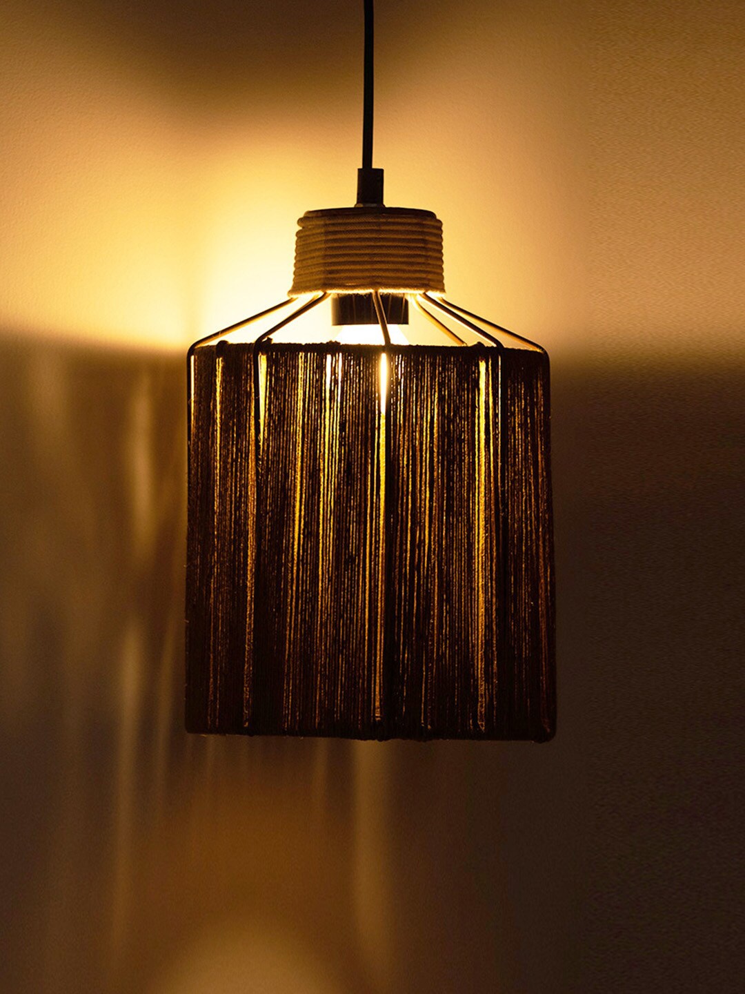 

ExclusiveLane Brown Jute Splendours Cylindrical Hanging Pendant Lamp