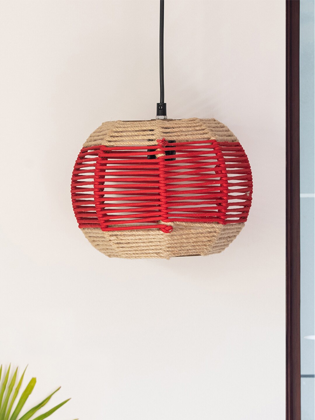 

ExclusiveLane Jute Paradise Red & Beige Spherical Hanging Pendant Ceiling Lamp