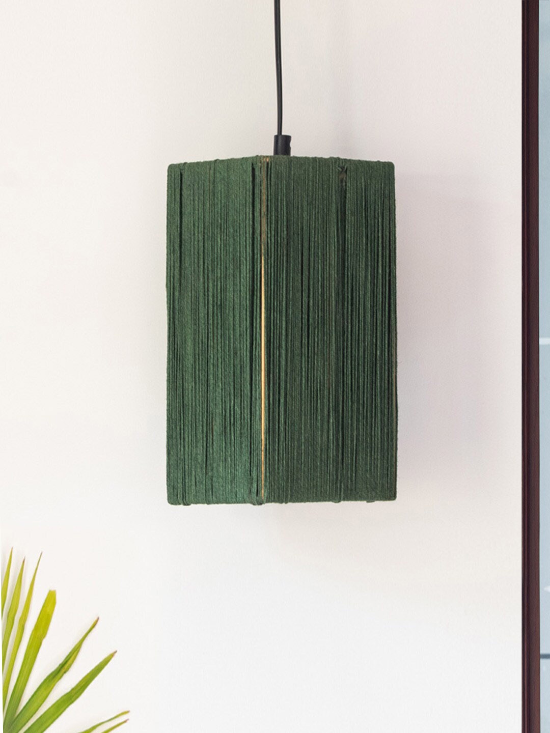 

ExclusiveLane Jute Brilliance Green Textured Cuboidal Hanging Pendant Lamp