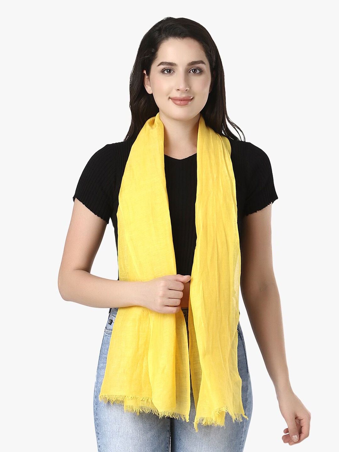 

Adwitiya Collection Solid Linen Frayed Border Scarf, Yellow