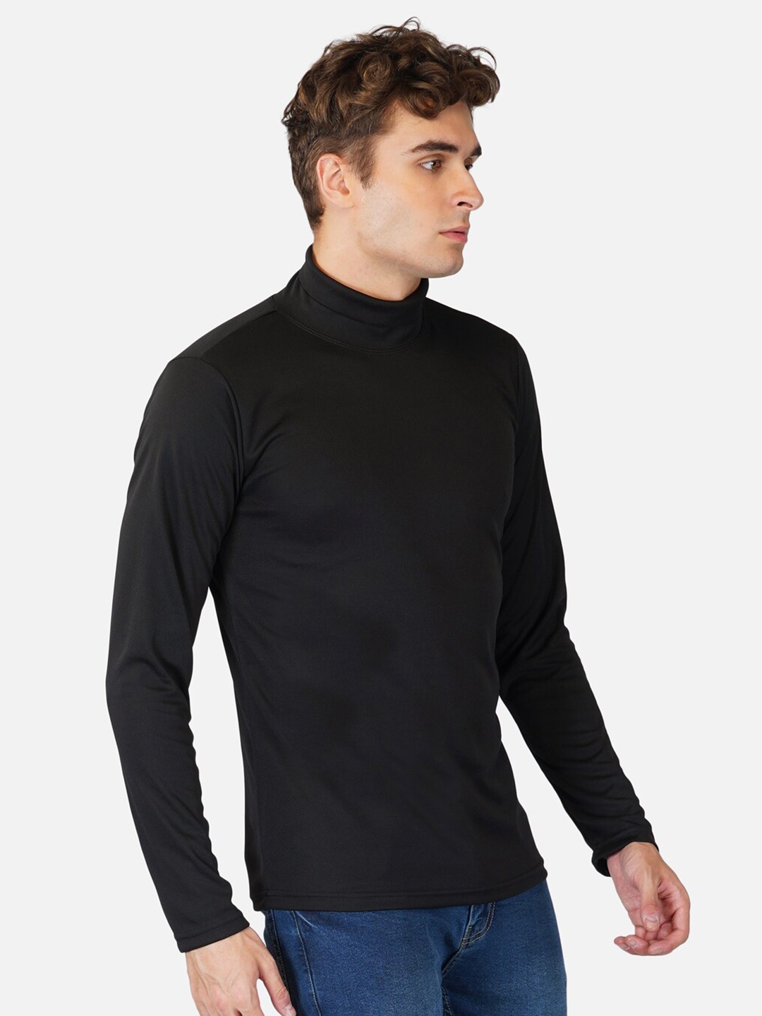 

CLAFOUTIS Men High Neck Long Sleeves Cotton T-shirt, Black