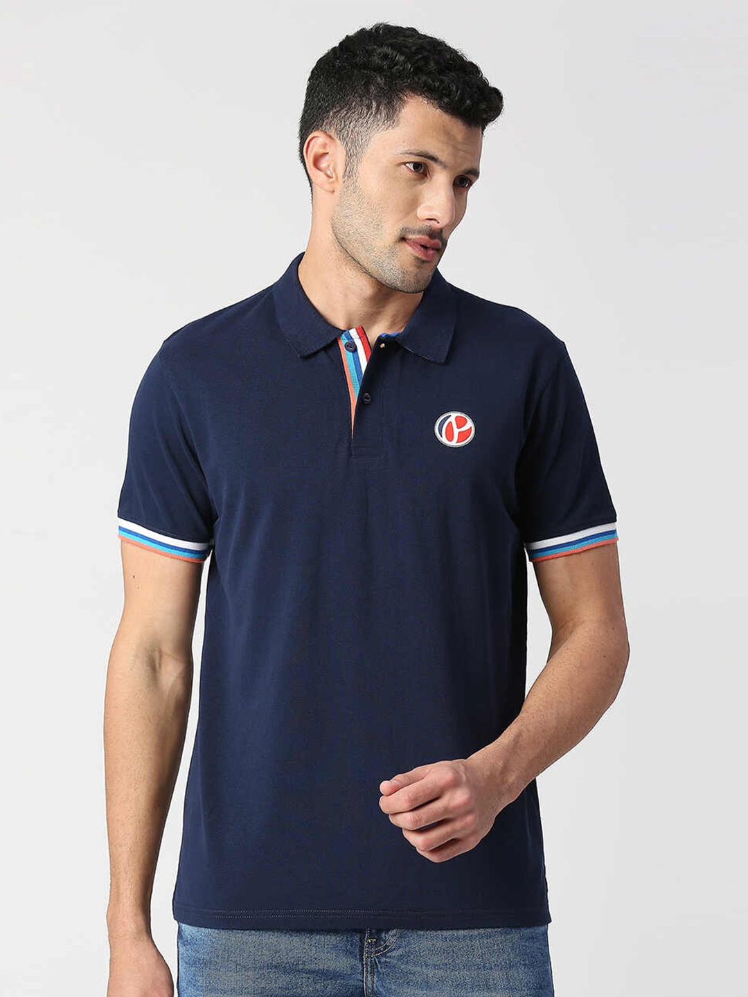 

Pepe Jeans Men Short Sleeves Pure Cotton Polo Collar T-shirt, Navy blue