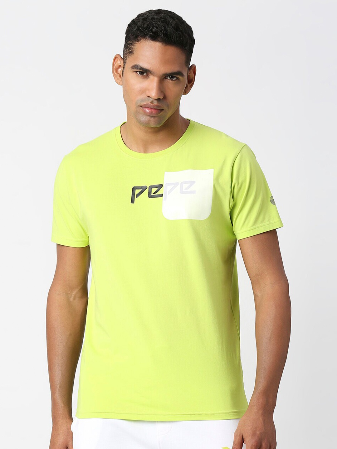 

Pepe Jeans Men Typography Printed Pure Cotton Slim Fit T-shirt, Lime green