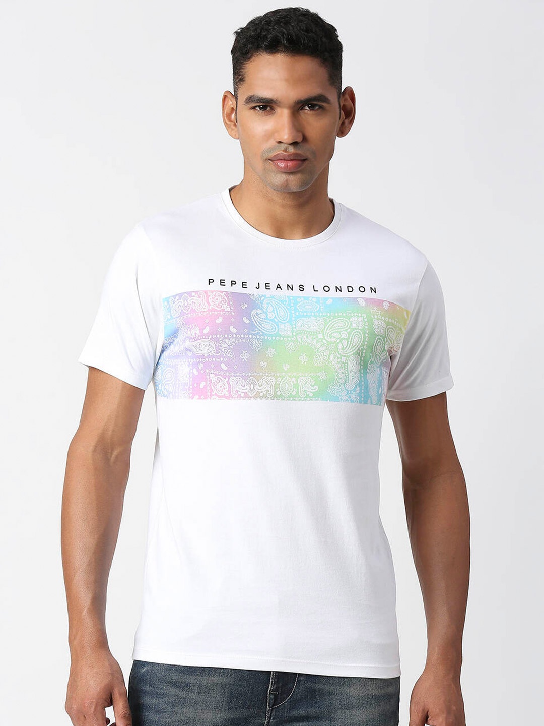 

Pepe Jeans Graphic Printed Slim Fit Pure Cotton T-shirt, White