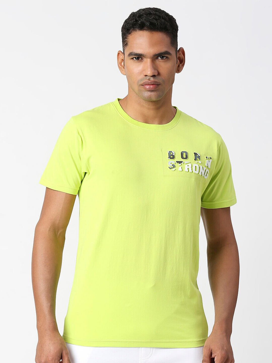 

Pepe Jeans Men Pure Cotton Slim Fit T-shirt, Lime green