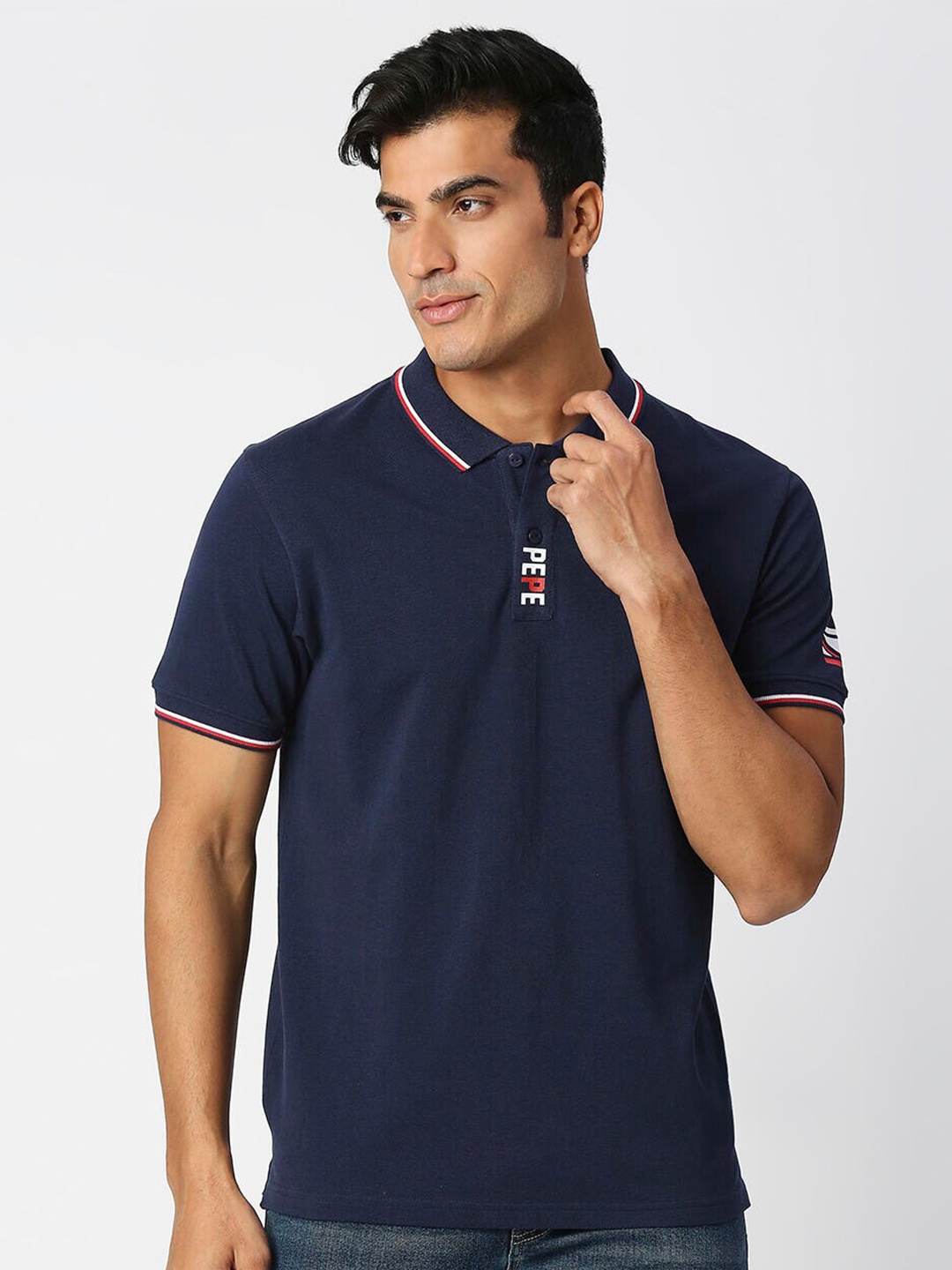 

Pepe Jeans Men polo Collar Pure Cotton T-shirt, Navy blue