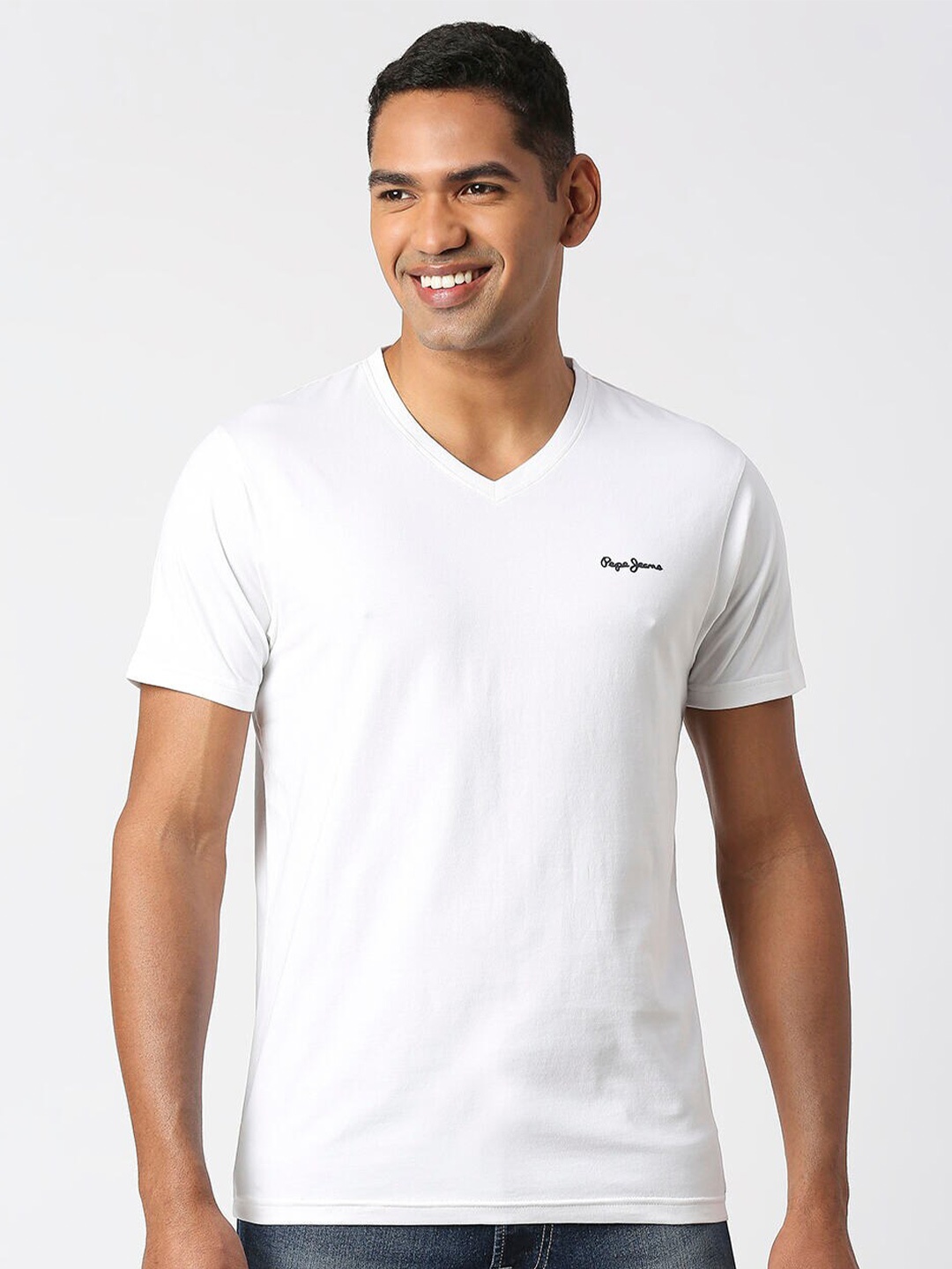 

Pepe Jeans Men V-Neck Pure Cotton Slim Fit T-shirt, White