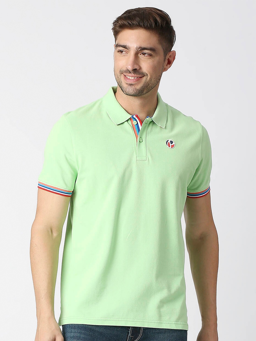 

Pepe Jeans Men Pure Cotton Polo Collar T-shirt, Green