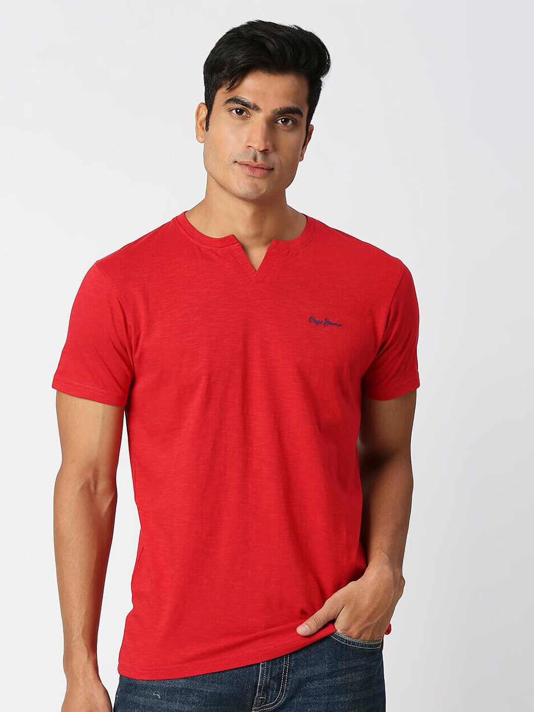 

Pepe Jeans Henley Neck Pure Cotton Regular Fit T-shirt, Red