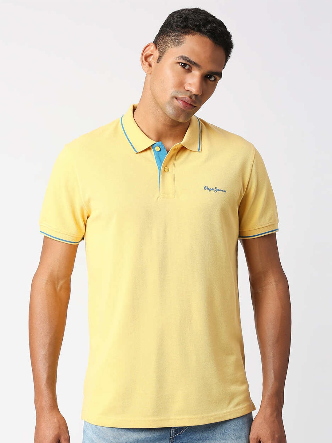 

Pepe Jeans Men Pure Cotton Polo Collar Regular Fit T-shirt, Yellow