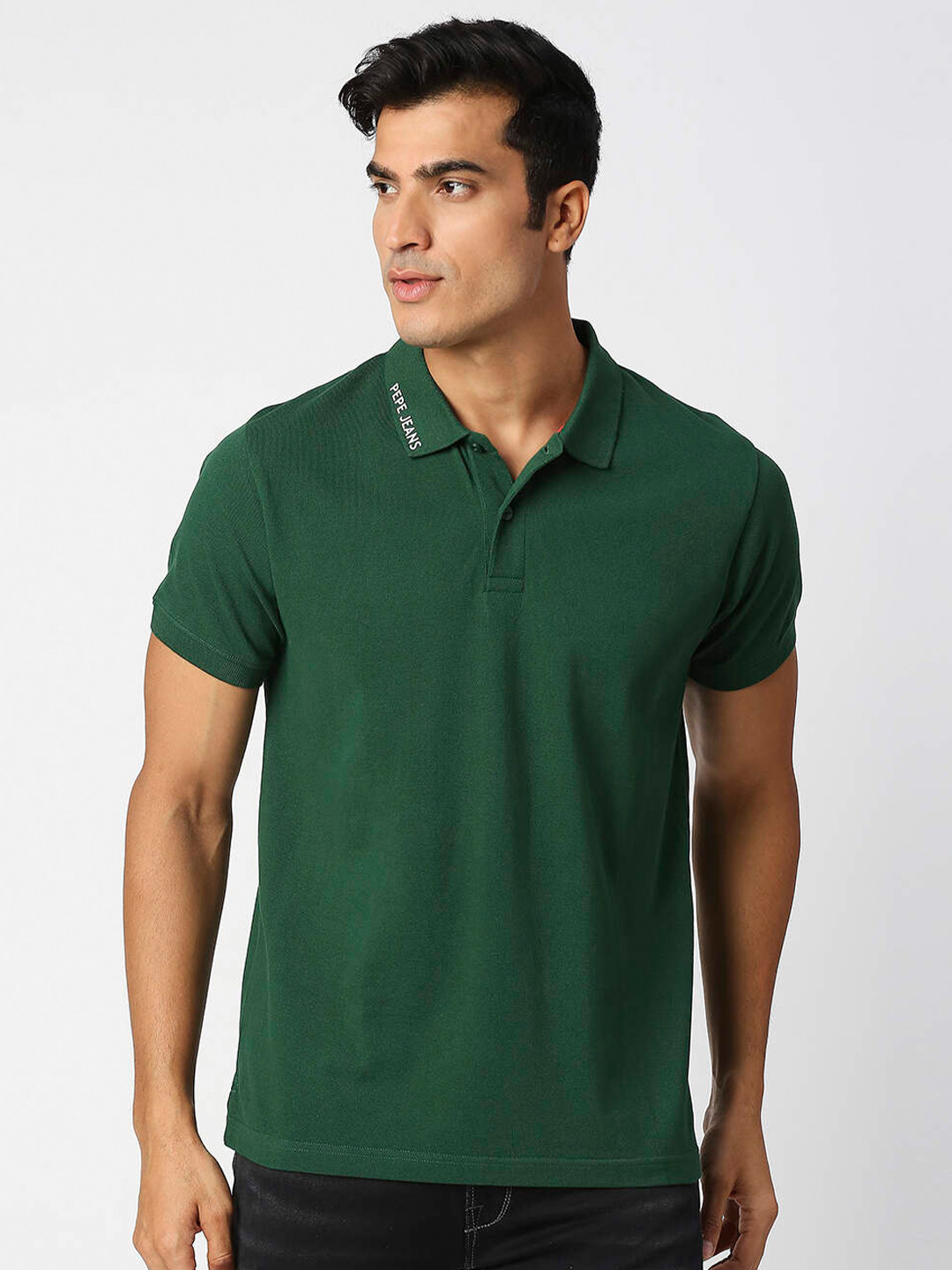

Pepe Jeans Men Pure Cotton Polo Collar T-shirt, Green