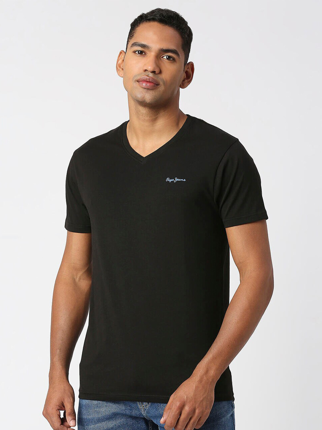 

Pepe Jeans Men V-Neck Pure Cotton Slim Fit T-shirt, Black