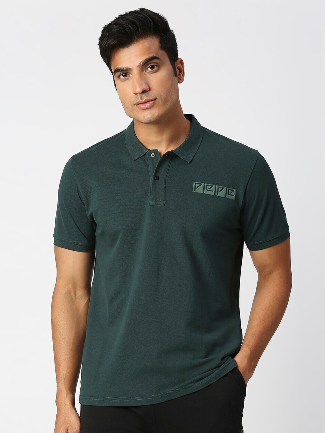 

Pepe Jeans Men Pure Cotton Polo Collar T-shirt, Green
