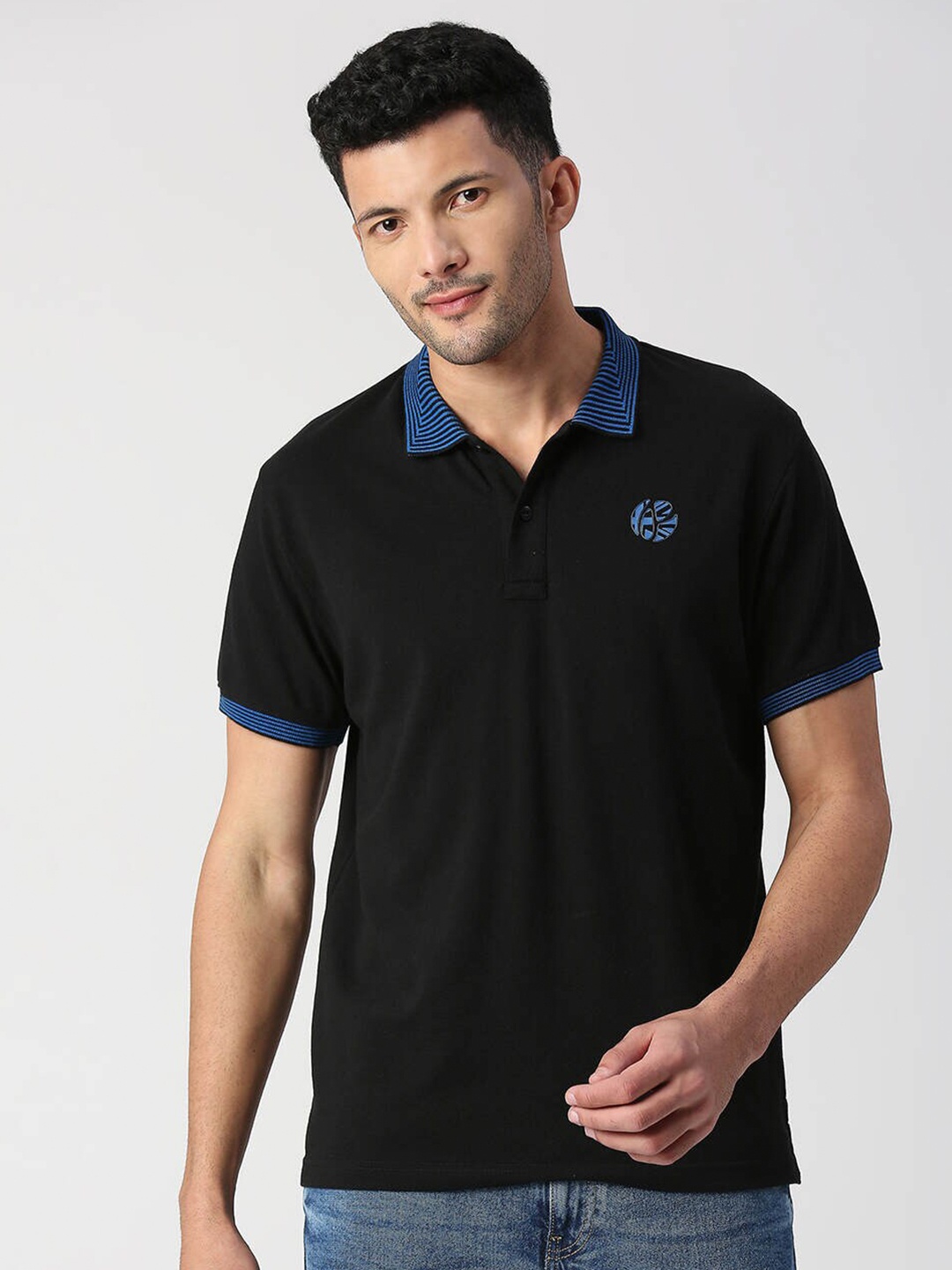 

Pepe Jeans Polo Collar Drop-Shoulder Sleeves Pure Cotton T-shirt, Black