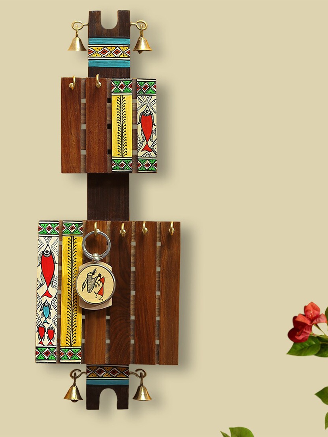 

ExclusiveLane Brown & Yellow 6 Hooks Sheesham & Teek Wood Key Holder
