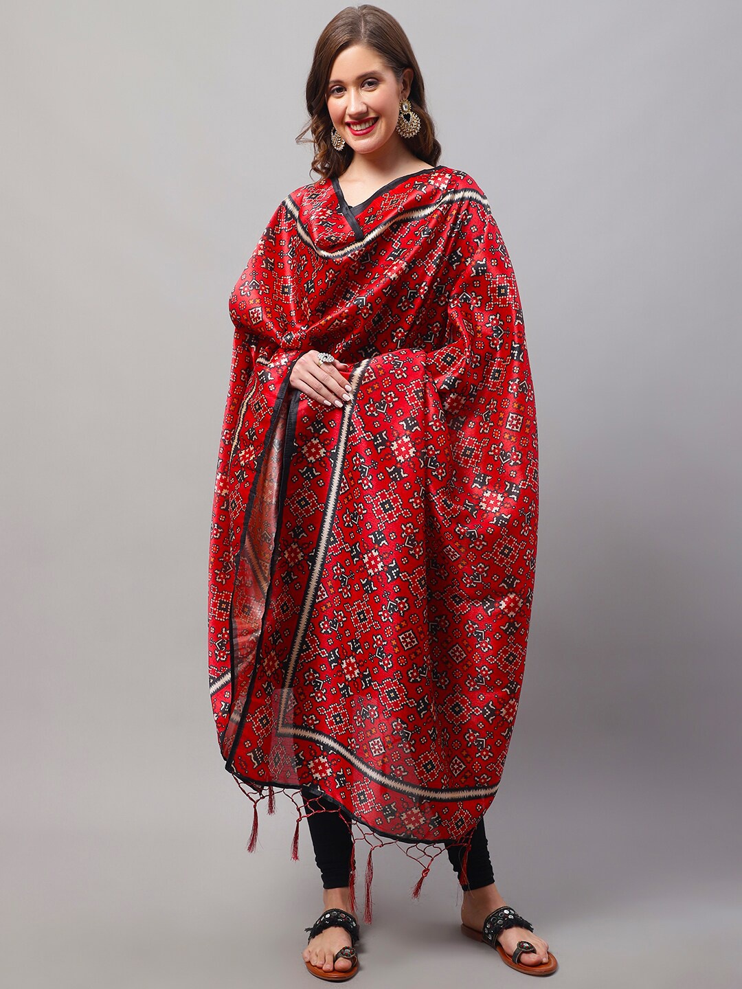 

LOOM LEGACY Ethnic Motifs Printed Dupatta, Red