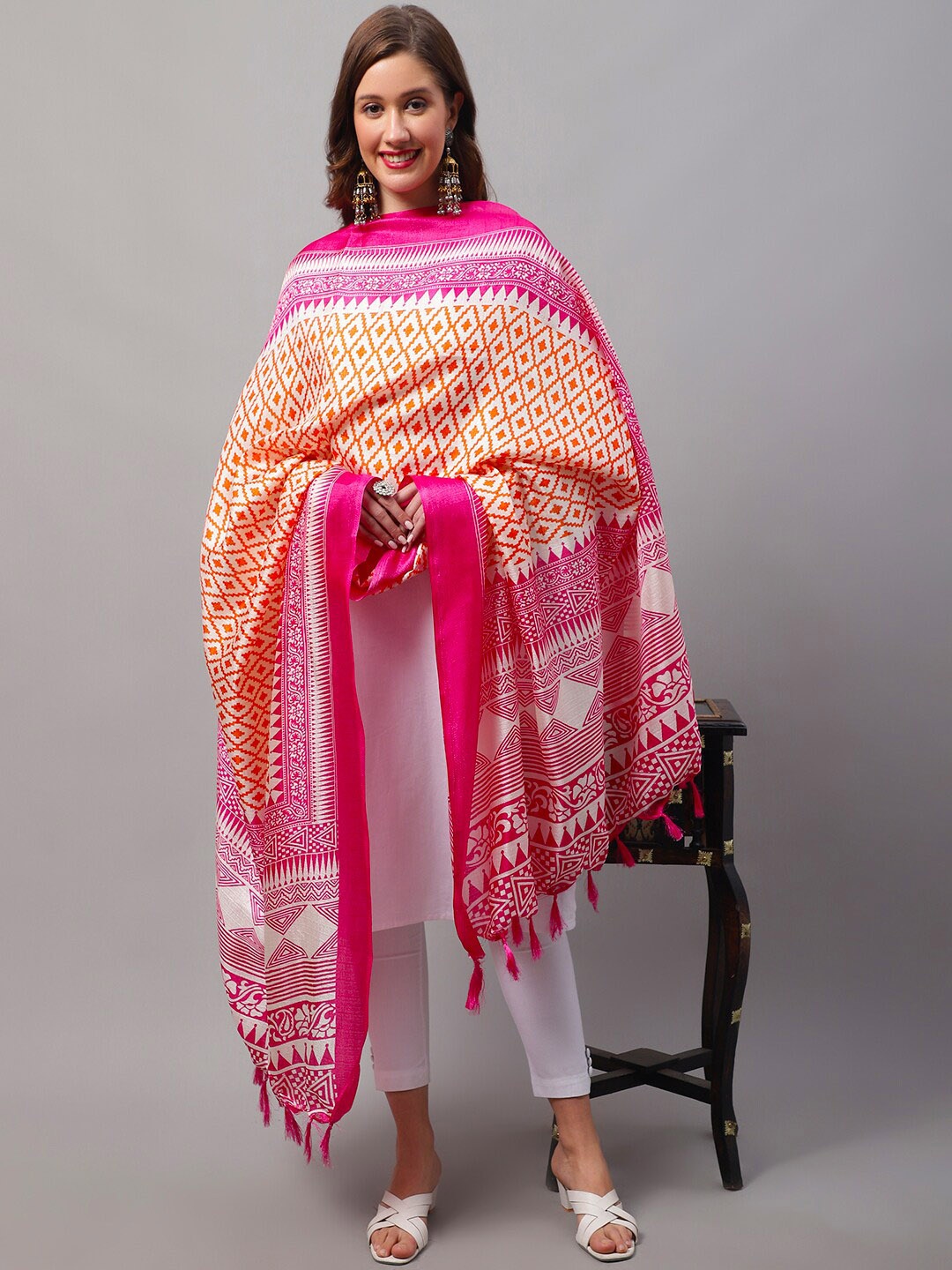 

LOOM LEGACY Ethnic Motifs Printed Dupatta, Orange