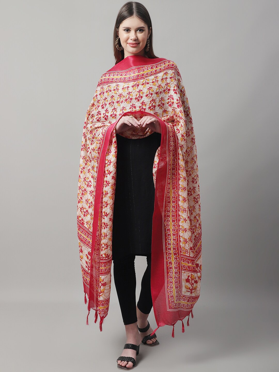 

LOOM LEGACY Ethnic Motifs Printed Dupatta, Red