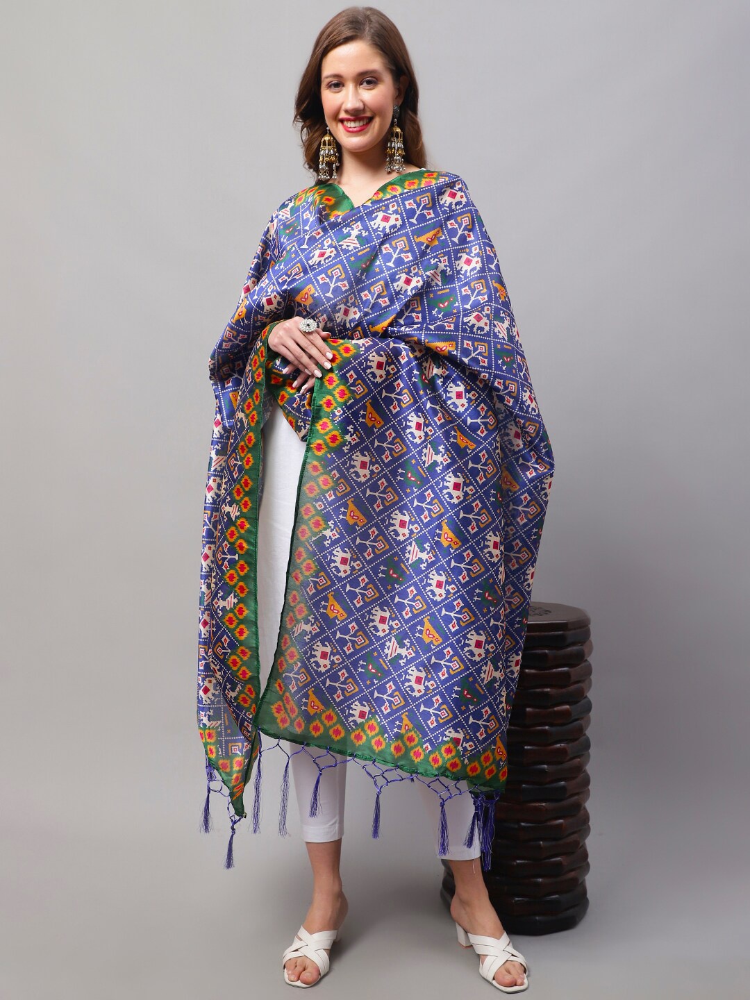 

LOOM LEGACY Ethnic Motifs Printed Dupatta, Blue