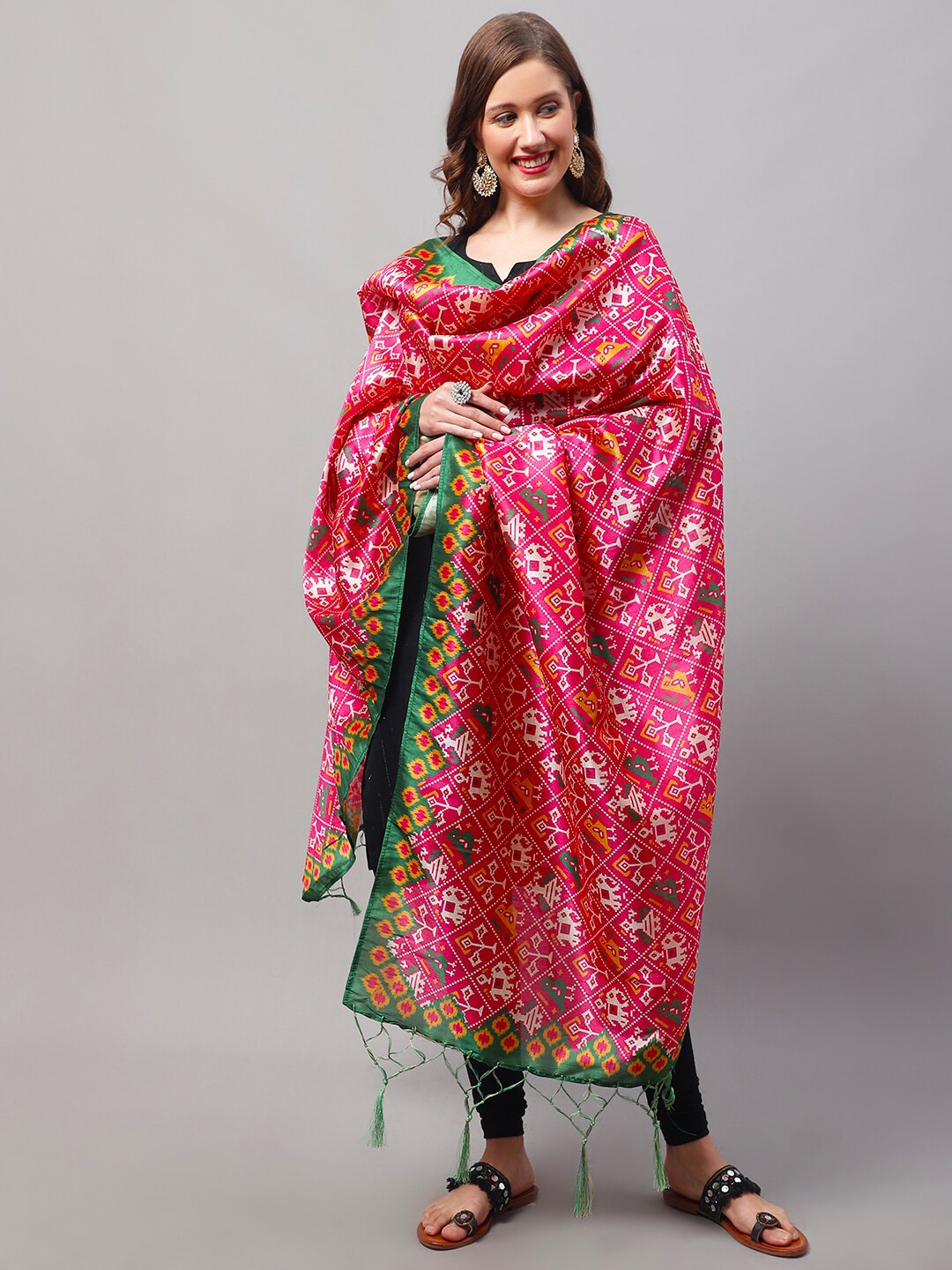 

LOOM LEGACY Ethnic Motifs Printed Dupatta, Pink