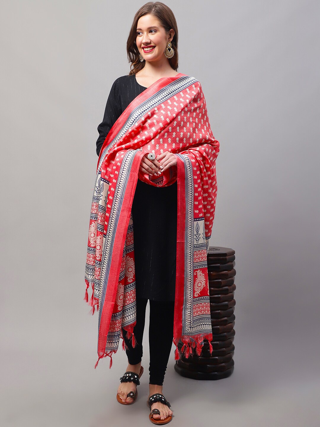 

LOOM LEGACY Printed Dupatta With Tasselled, Orange