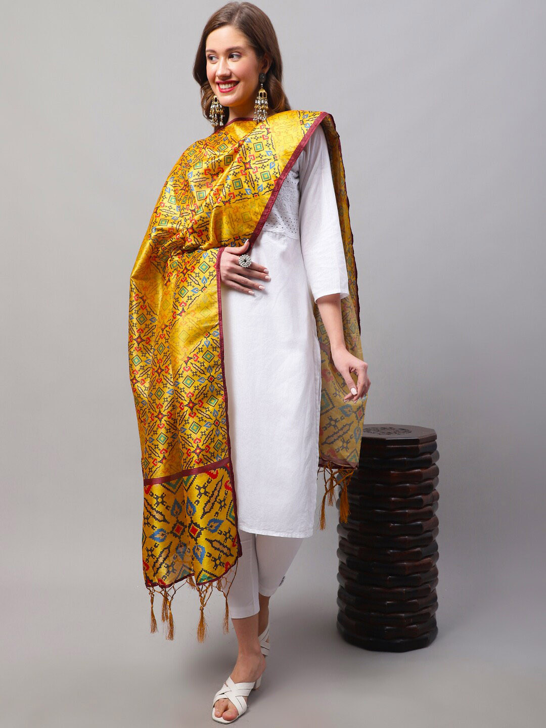 

LOOM LEGACY Ethnic Motifs Woven Design Dupatta, Mustard