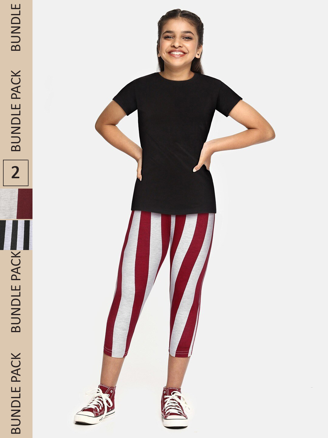 

SEYBIL Girls Pack Of 2 Striped Capris, Maroon
